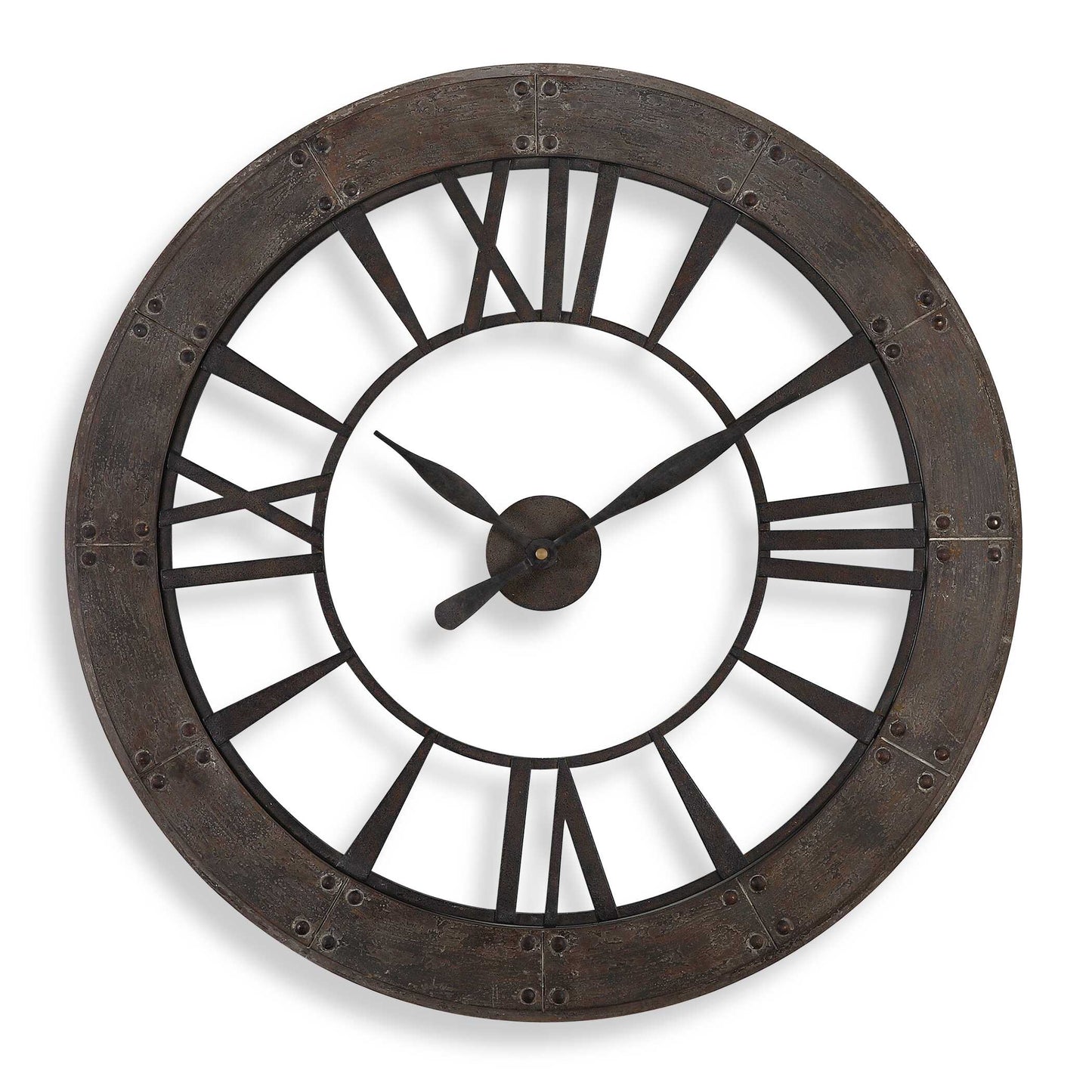 Dark Rustic Bronze Accented With A Rust Gray Frame. Quartz Movement Ensures Accurate Timekeeping. Requires One "AA" Battery.