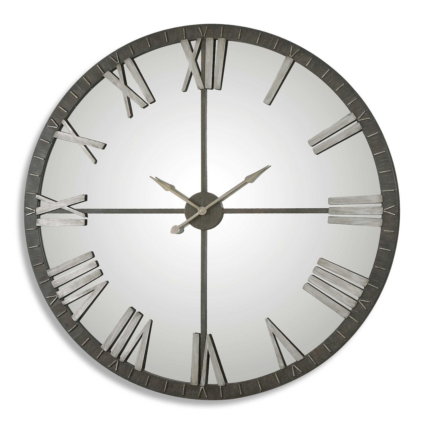 Distressed Rustic Bronze With Silver Highlights And Mirrored Face. Quartz Movement Ensures Accurate Timekeeping. Requires One C Battery.
