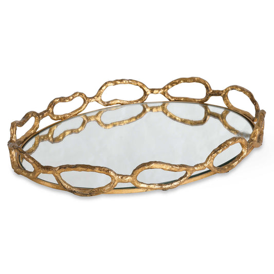 Frame Made From 100% Cast Iron, This Tray Is Finished In Gold Leaf With Noticeable Distressed Details And A Mirrored Bottom.