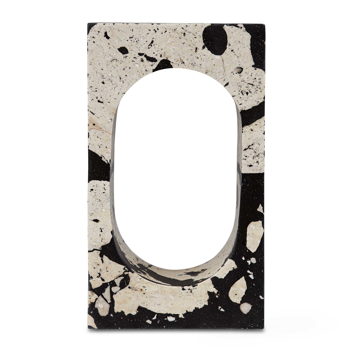 Inspired By The Clean Lines And Bold Feel Of Modern Art, This Sculpture Is Handcrafted From Natural White Lime Stone With Black Accents. Sold Individually.