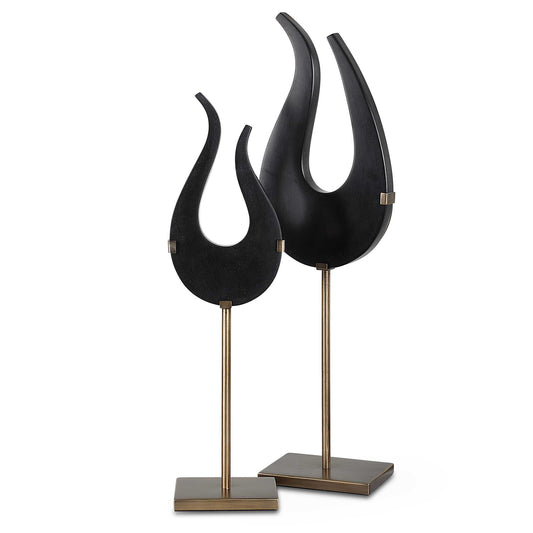 Sculptures Are Handcrafted From A Man-made Black Stone, Elevated A Top Brushed Brass Metal Stands. Sizes: S-6x20x4, L-7x24x5