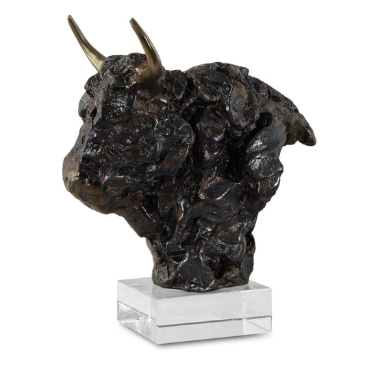 Introducing Our Exquisite Bison Bust, A Majestic Symbol Of Strength And Elegance. Crafted In Tarnished Bronze With Gleaming Gold Antlers, This Stunning Piece Exudes Timeless Sophistication. Poised Atop A Shimmering Crystal Base, It Commands Attention And Adds A Touch Of Luxury To Any Space.