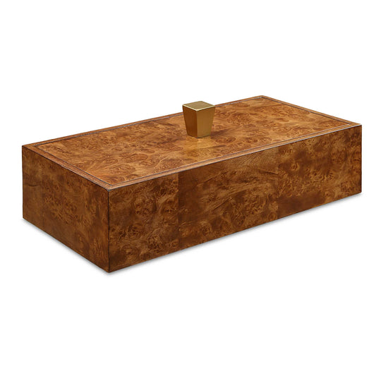 This Beautifully Crafted Box Features A Stunning Burl Veneer Finish That Showcases The Unique Grain Patterns Of The Wood, Adding A Touch Of Natural Elegance To Any Decor. The Antique Brass Handle On The Lift-off Lid Enhances Its Vintage Charm, Making It Not Only A Stylish Storage Solution But Also A Decorative Accent.