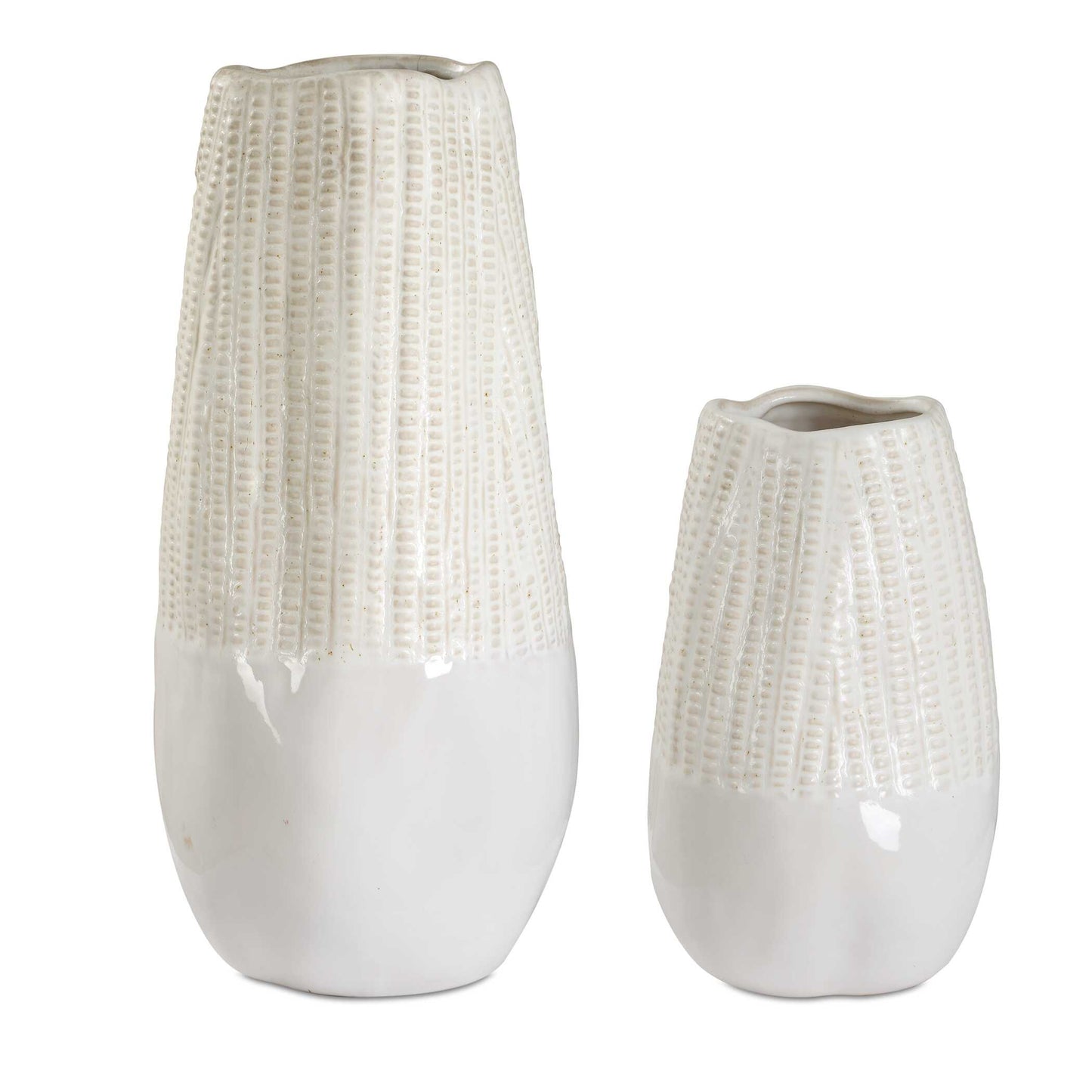 A Stylish And Modern Ceramic Vase Set Featuring A Textured, Organic Design. The Neutral Tones Of White And Caramel Along With The Unique Woven-like Pattern Make It A Versatile Accent For Any Contemporary Or Rustic Space. Perfect For Displaying Florals Or As Standalone Sculptural Statement. S-6x9x6, L-7x15x7