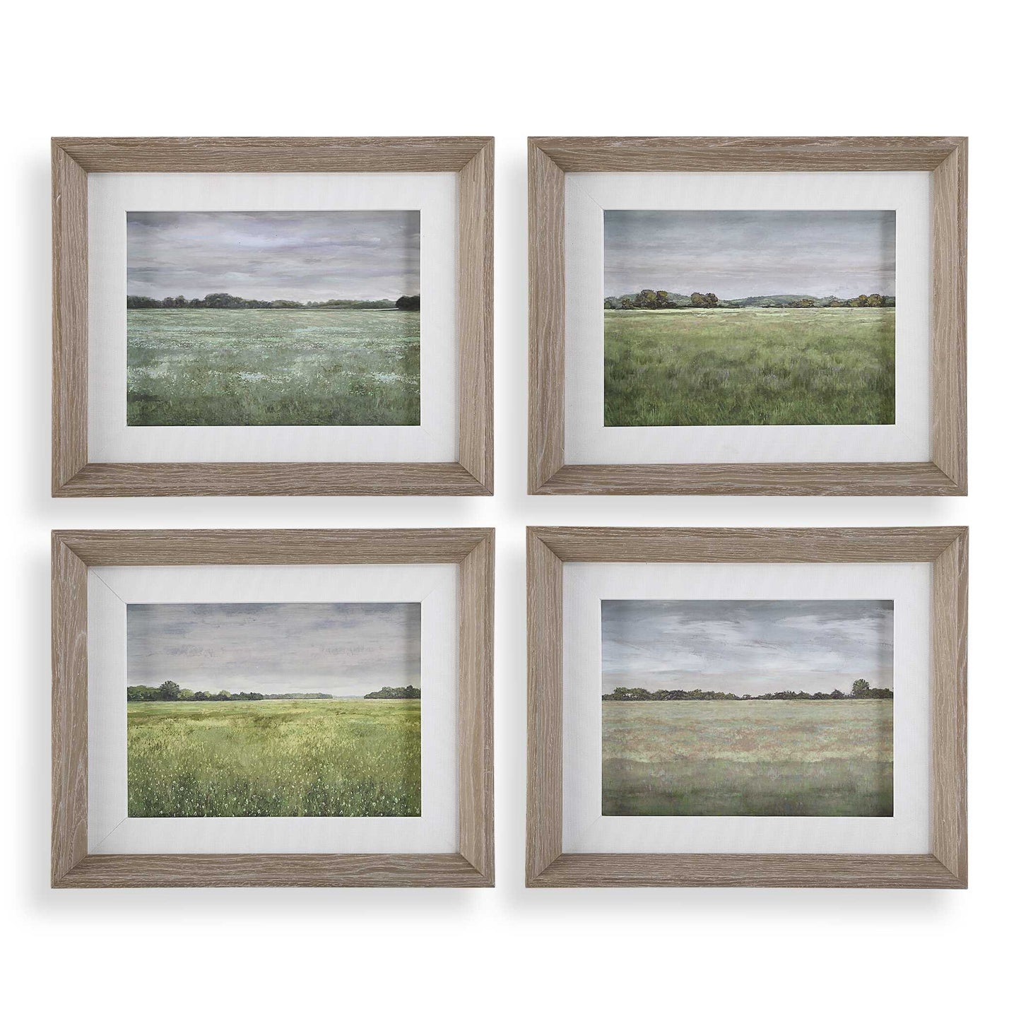 Light Wood Frame With Gray Wash And White Linen Inner Lip, Under Glass, Light Gray, Beige, Tan, Pops Of Turquoise, Rust, White