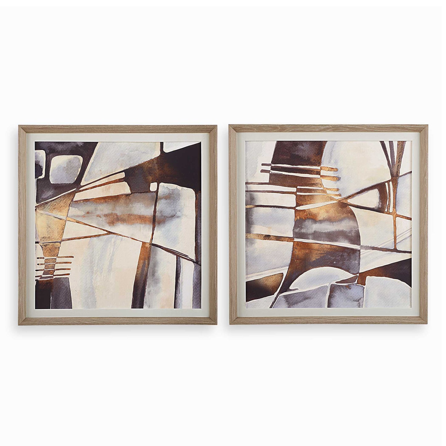 This Abstract Artwork Displays Organic Shapes Married In A Harmonious Blend Of Neutral Gray, Black, And Warm Chestnut Tones. Each Print Is Accented By A Casual Off-white Linen Liner With A Pine Wood Frame With A Light White Wash. May Be Hung Horizontal Or Vertical. Artwork By Elvira Errico.
