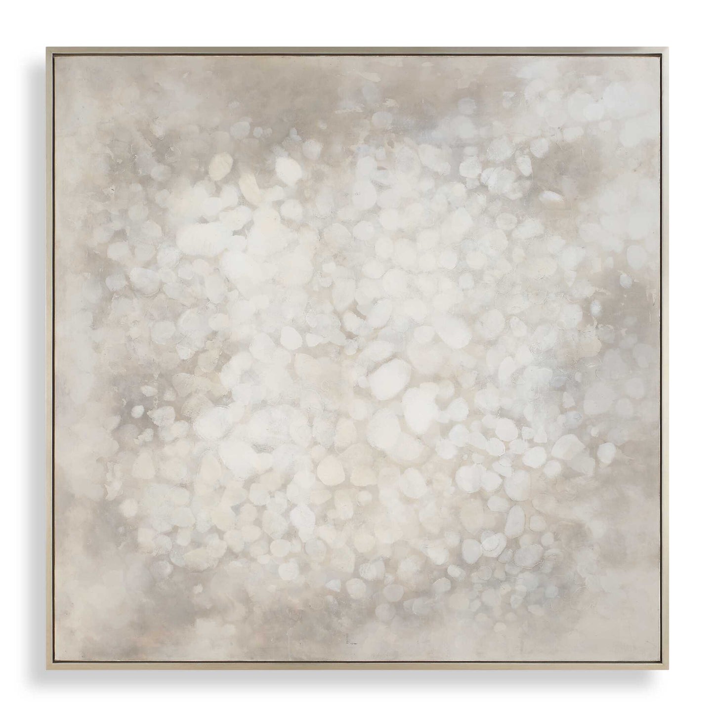 With Its Color Palette And Misty Look, The Out Of Focus Hand Painted Canvas Creates A Sense Of Depth, Keeping Your Eye Drawn To The Focal Point Of The Piece. Surrounded By A Simple Wooden Frame In A Champagne Gold Finish. Due To The Handcrafted Nature Of This Artwork, Each Piece May Have Subtle Differences.