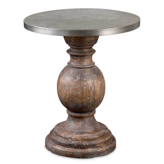Naturally Weathered, Reclaimed Fir Wood Pedestal Accented By An Aluminum Sheeting-clad Table Top. Solid Wood Will Continue To Move With Temperature And Humidity Changes, Which Can Result In Small Cracks And Uneven Surfaces, Adding To Its Authenticity And Character.