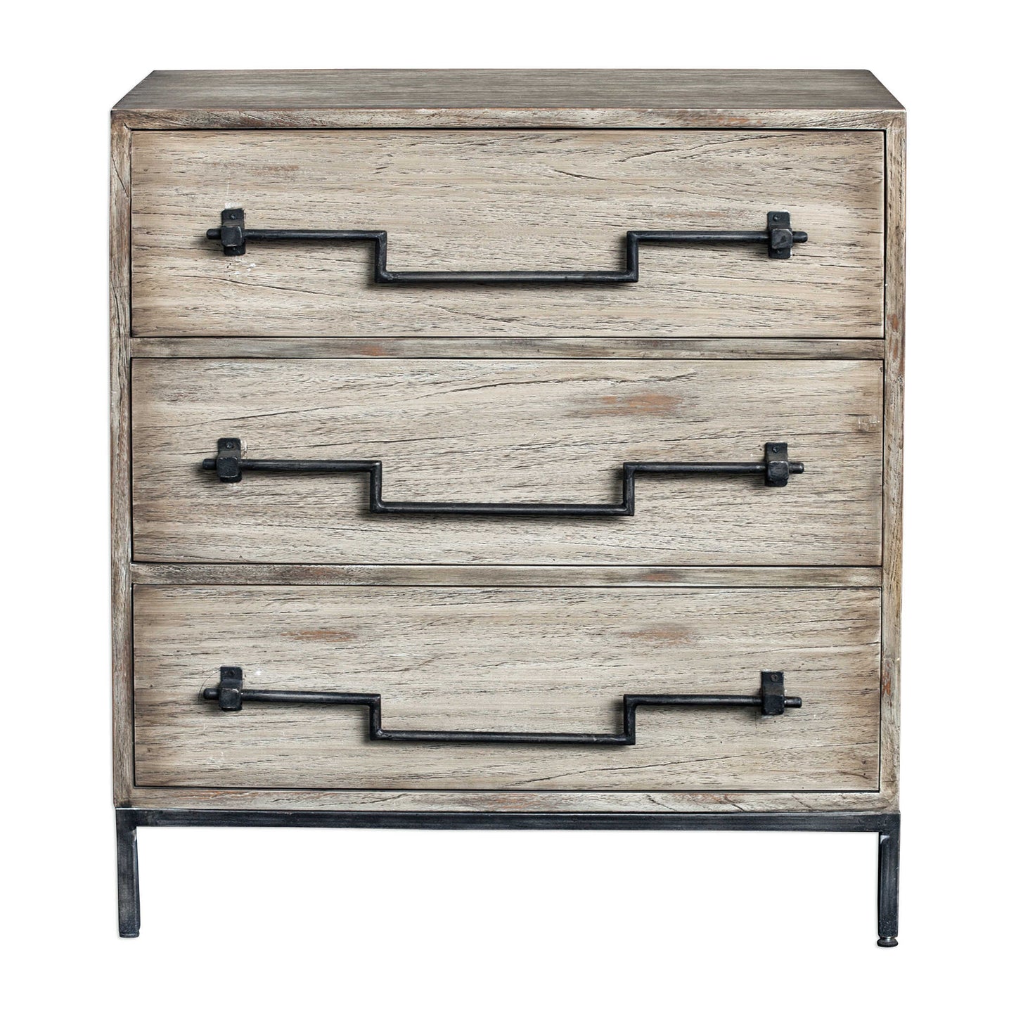 Constructed From Plantation-grown Mango Wood In An Aged Ivory Finish With Ember Highlights, Featuring Old Iron Drop Swing Bar Pulls, On An Industrial Iron Base.