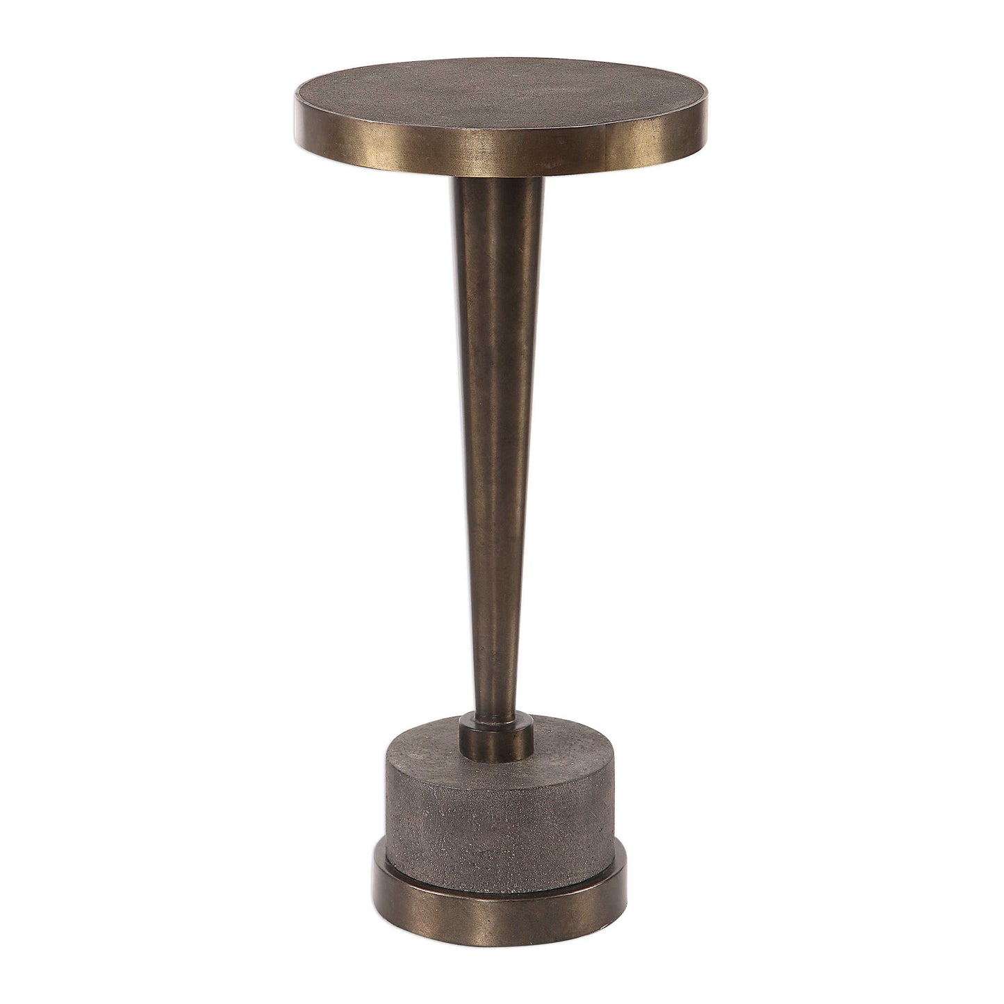 A Perfect Landing Spot For A Drink Or A Book, This Mixed Material Accent Elevates The Industrial Feel Of Natural Gray Concrete With Modern Accents Of Oxidized Bronze Steel.