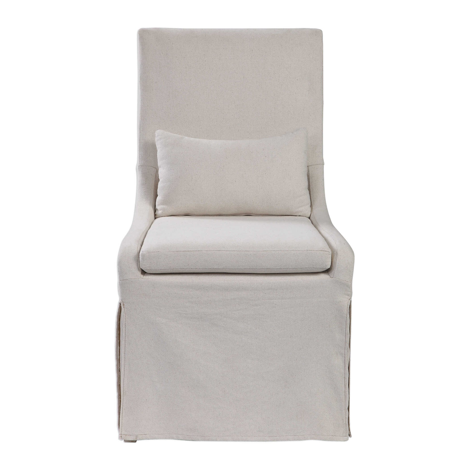 Simplistic In Form, This Casually Sophisticated Armless Chair Features A Tailored Off-white Linen Blend Slipcover With A Plush Cushion Seat And Kidney Pillow For Added Comfort, With Added Performance Treatment To Resist Soiling And Stains.