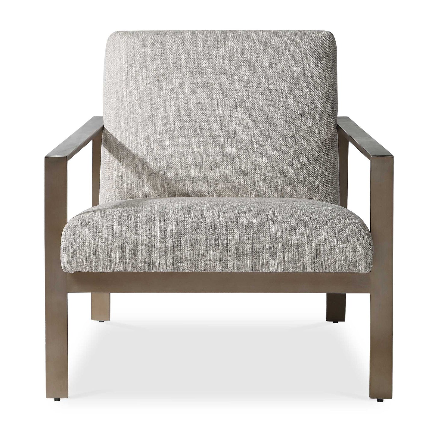 With Clean Contemporary Lines, This Open Frame Design Features A Stainless Steel Construction Finished In Antique Brushed Brass With Comfortable Box Seat Cushions Tailored In A Warm Oatmeal Woven Fabric That Is Treated To Prevent Soiling And Stains.