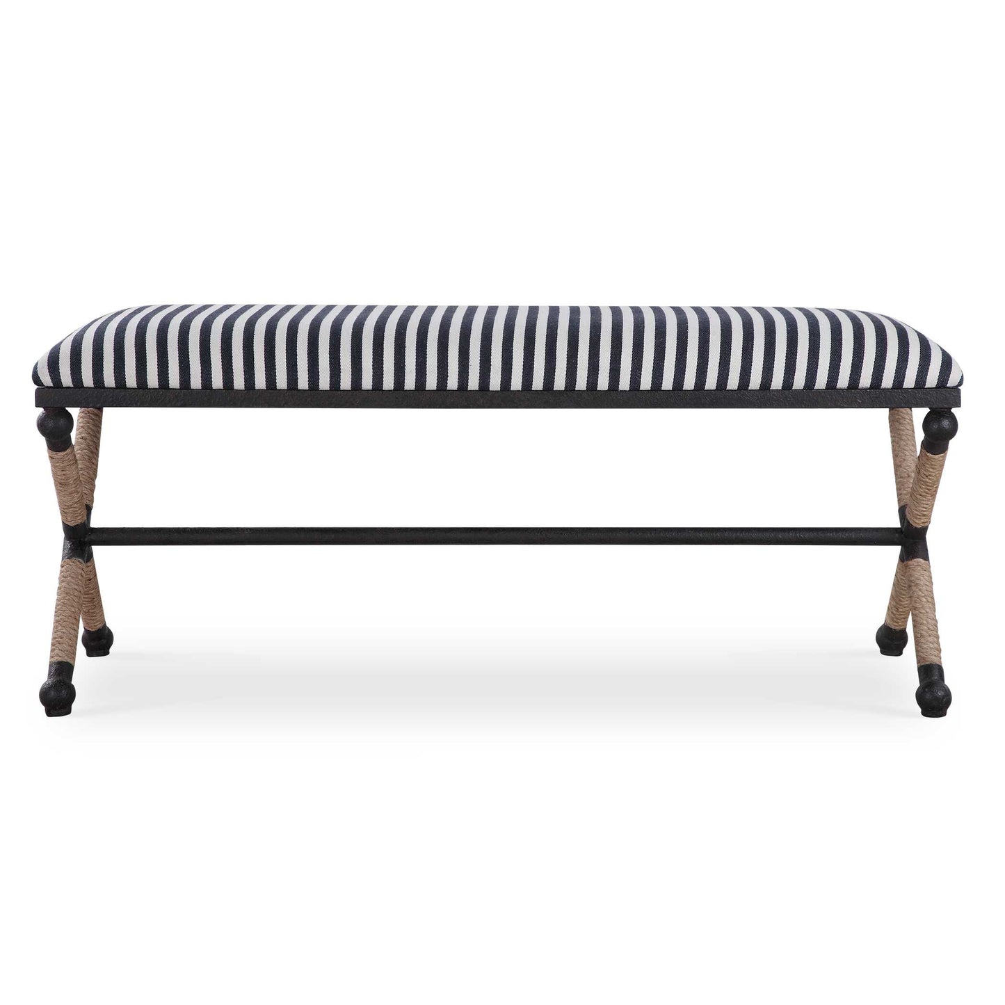 Rustic Iron Is Accented By A Cushioned Top, A Sturdy Sailor-striped Cotton In Crisp Navy And Cream.