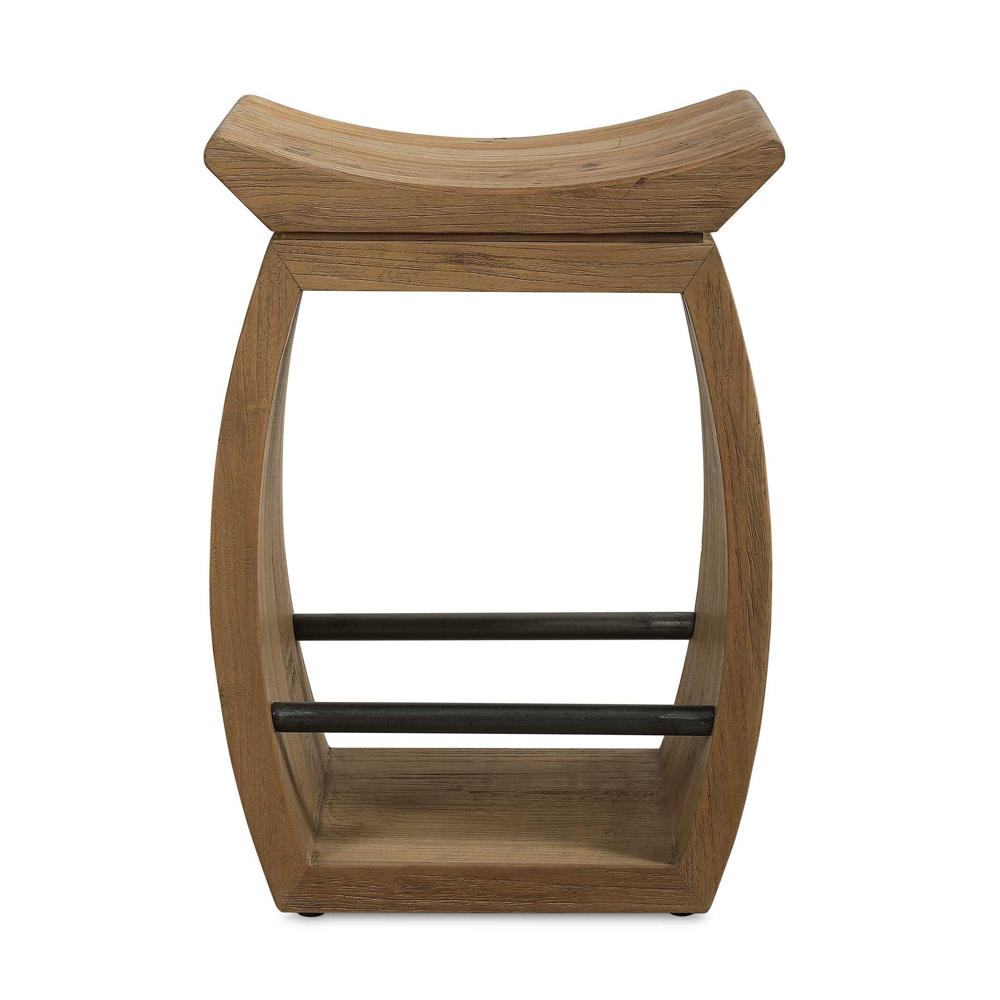 Built Of 100% Reclaimed Elm Wood, Featuring An Eye-catching Scooped Seat With A Metal Footrest In Dark Steel. Each Piece Is Complete With Rich Graining, Distress Marks And Shading, Showcasing The Unique History Of Each Board. Solid Wood Will Continue To Move With Temperature And Humidity Changes, Which Can Result In Small Cracks And Uneven Surfaces, Adding To Its Authenticity And Character.