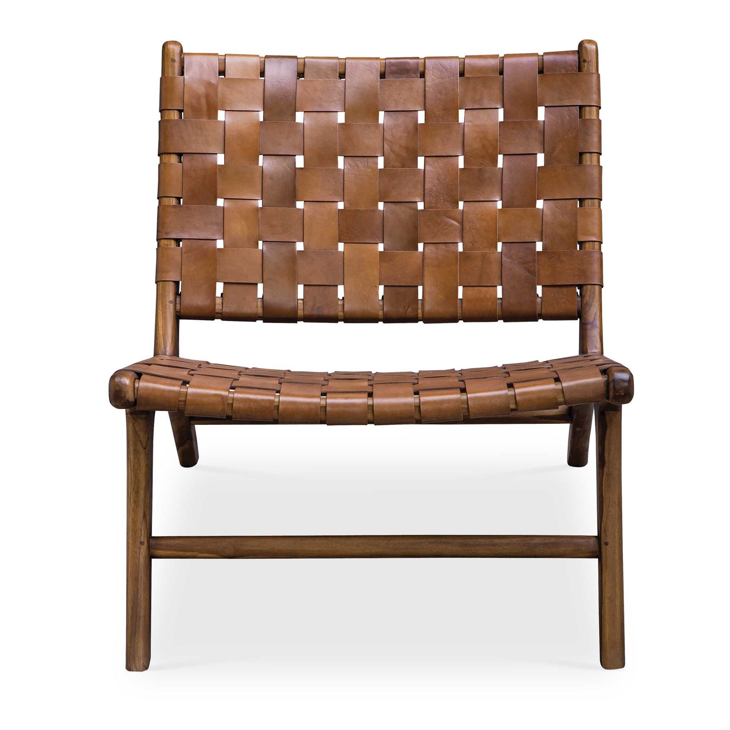 A Staple Mid-century Modern Design, This Stylish Accent Chair Features A Basket Weave Of Cognac Leather Straps Accented By A Naturally Finished Solid Teak Wood Frame.