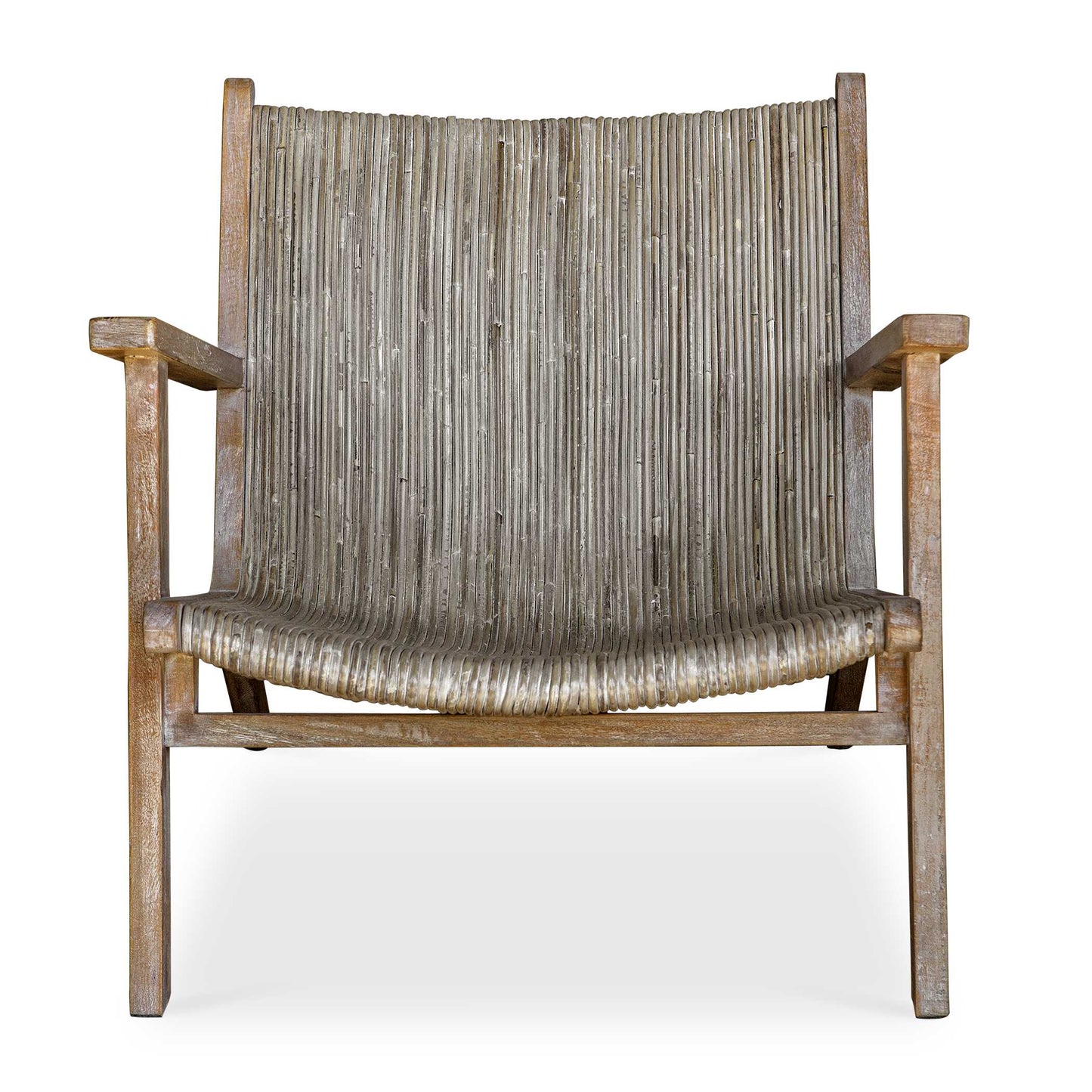 Inspired By Casual Coastal Style, This Accent Chair Features A Solid Mango Wood Frame In A Natural Finish With Light Whitewashed And Distressed Details. The Seat And Back Are Made With Natural Woven Rattan In Neutral Beige And Light Gray Tones.