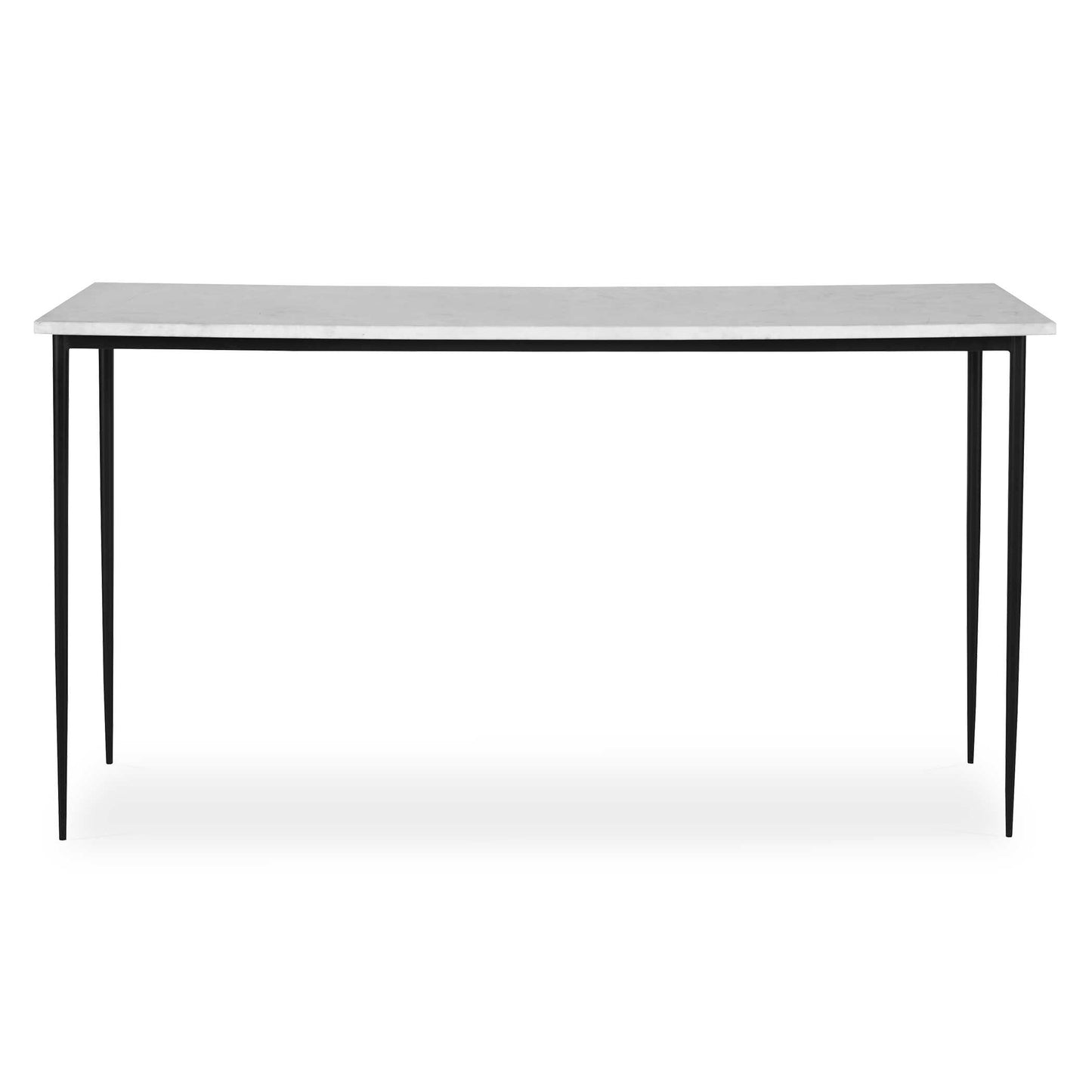 This Modern Console Showcases An Impressive White Marble Top On A Cast Iron Base With Slender Tapered Legs In Satin Black. Because Of The Natural Characteristics Of Marble, Each Piece Will Have Unique Veining Patterns.