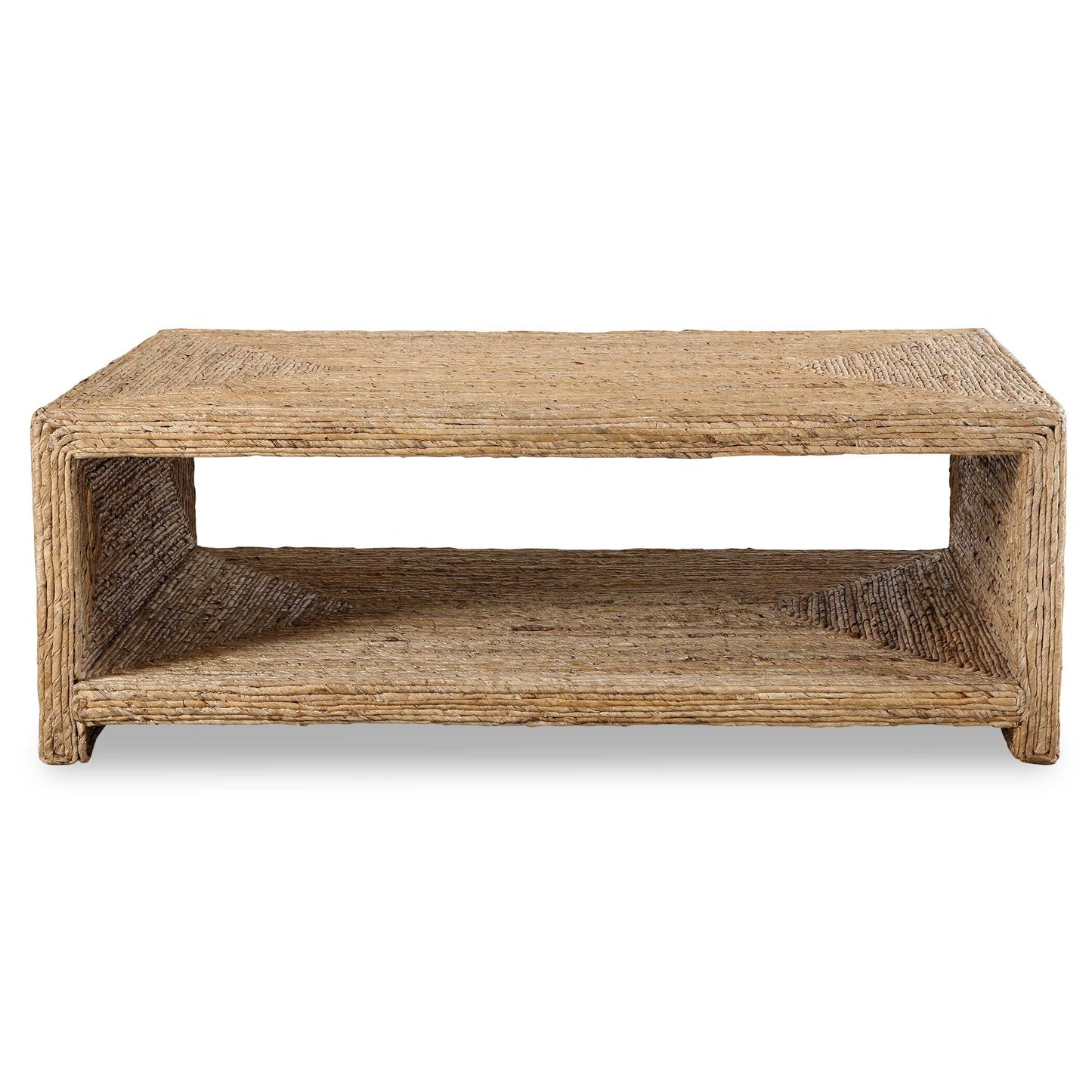 Equal Parts Relaxed And Refined, This Cocktail Table Embodies Casual Coastal Style. Wrapped In Natural Woven Banana Plant, Creating Unique Texture And Concentric Color Patterns. The Airy Open Center Allows For Extra Display Space.