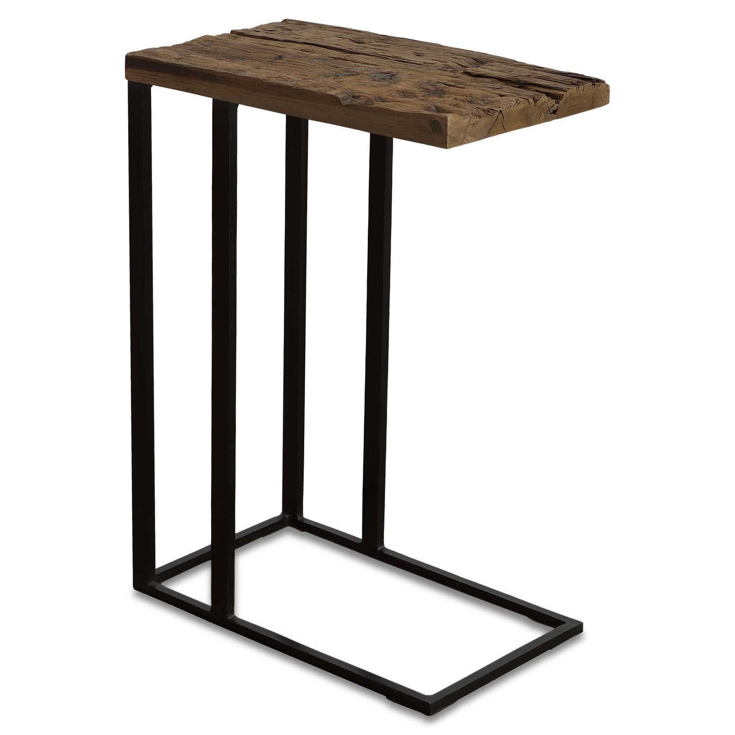 A Balance Between Rustic And Modern, Then Union Accent Table Features A Natural Reclaimed Wood Surface Atop A Streamlined Satin Black Solid Iron Base. Perfect To Pull Up To Your Favorite Seat And Rest A Beverage. True To The Nature Of Salvaged Wood, This Piece Will Show Rustic Signs Of Past Usage. Solid Wood Will Continue To Move With Temperature And Humidity Changes, Which Can Result In Small Cracks And Uneven Surfaces, Adding To Its Authenticity And Character.
