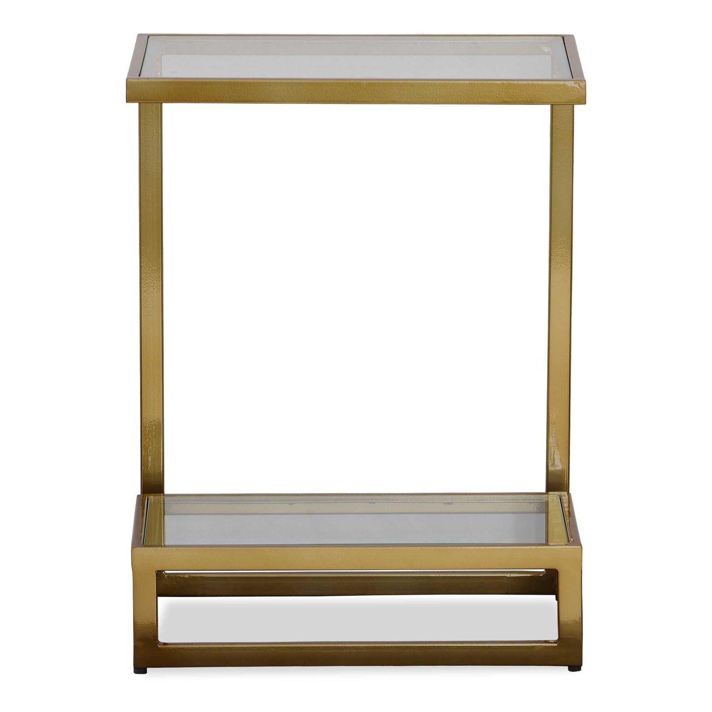 The Musing Accent Table Combines Functionality And Style. The Streamlined Iron Body Is Finished In Brushed Brass With Double Floating Glass, Perfect To Rest Your Favorite Book And A Beverage.