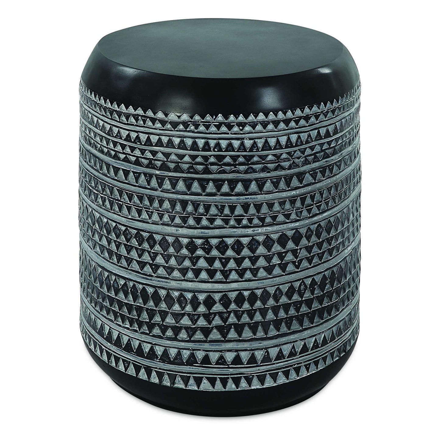 Make A Fun Tribal Statement With The Cutting Edge Accent Table, Formed From Cast Resin In A Chalk Black And Gray Pairing With Recessed Textures.