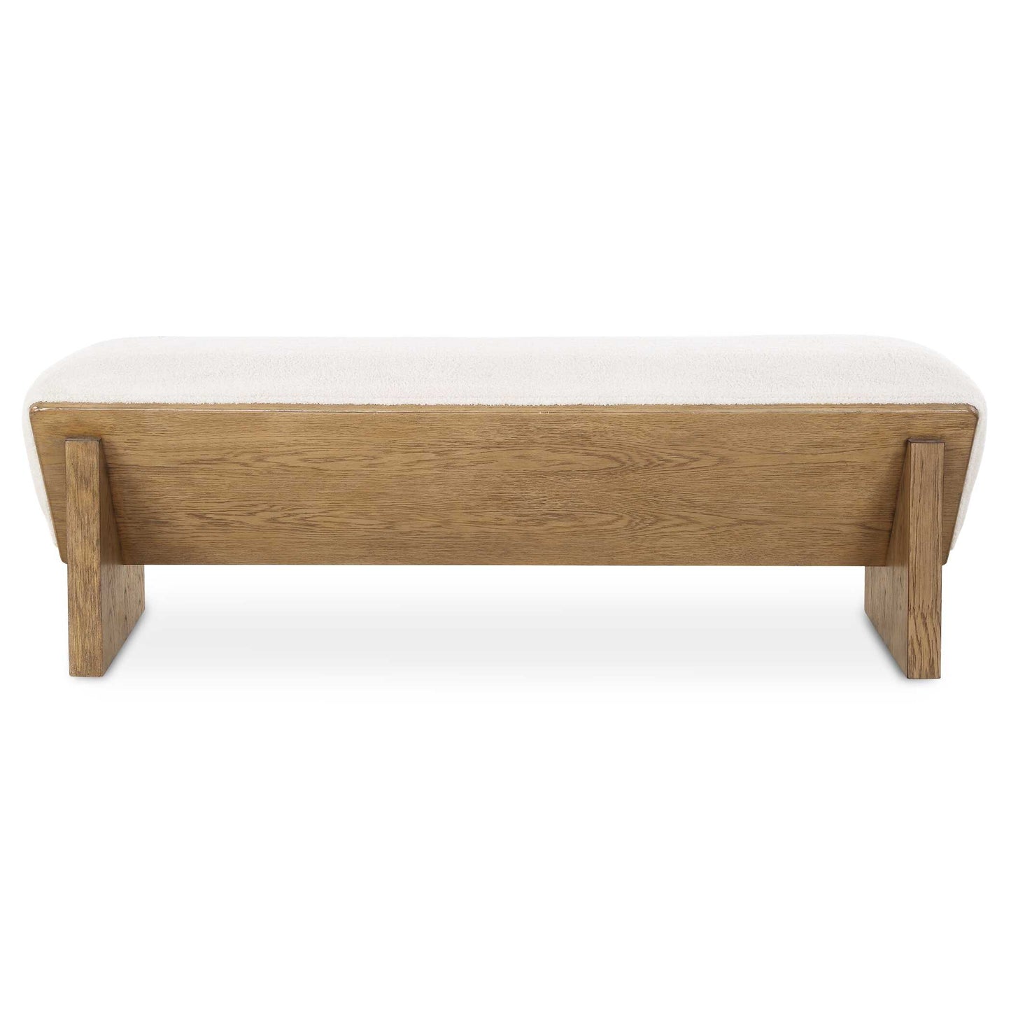 The Wedged Bench Is A Statement Piece Incorporating Art And Beauty Alike. The Waterfall Seat Features A Finely Textured Faux Sheepskin In Soft Ivory, Paired With A Sturdy Wooden Frame In Medium Toned Oak Veneer.