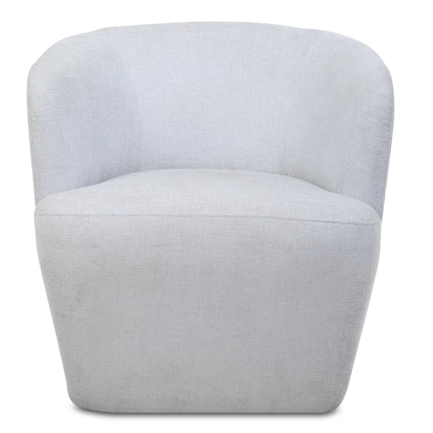 An Airy And Inviting Barrel Style Swivel Chair, Tailored In A Finely Textured, Cleanable Polyester With Exceptional Durability In Light Cloud Blue. Rests Atop A Solid Wood Swivel Base In Matte Black.