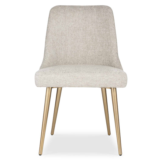 Gently Sloped Modern Lines Paired With Tapered Metal Legs In Brushed Gold. Upholstered In A Heathered Taupe Polyester Fabric.