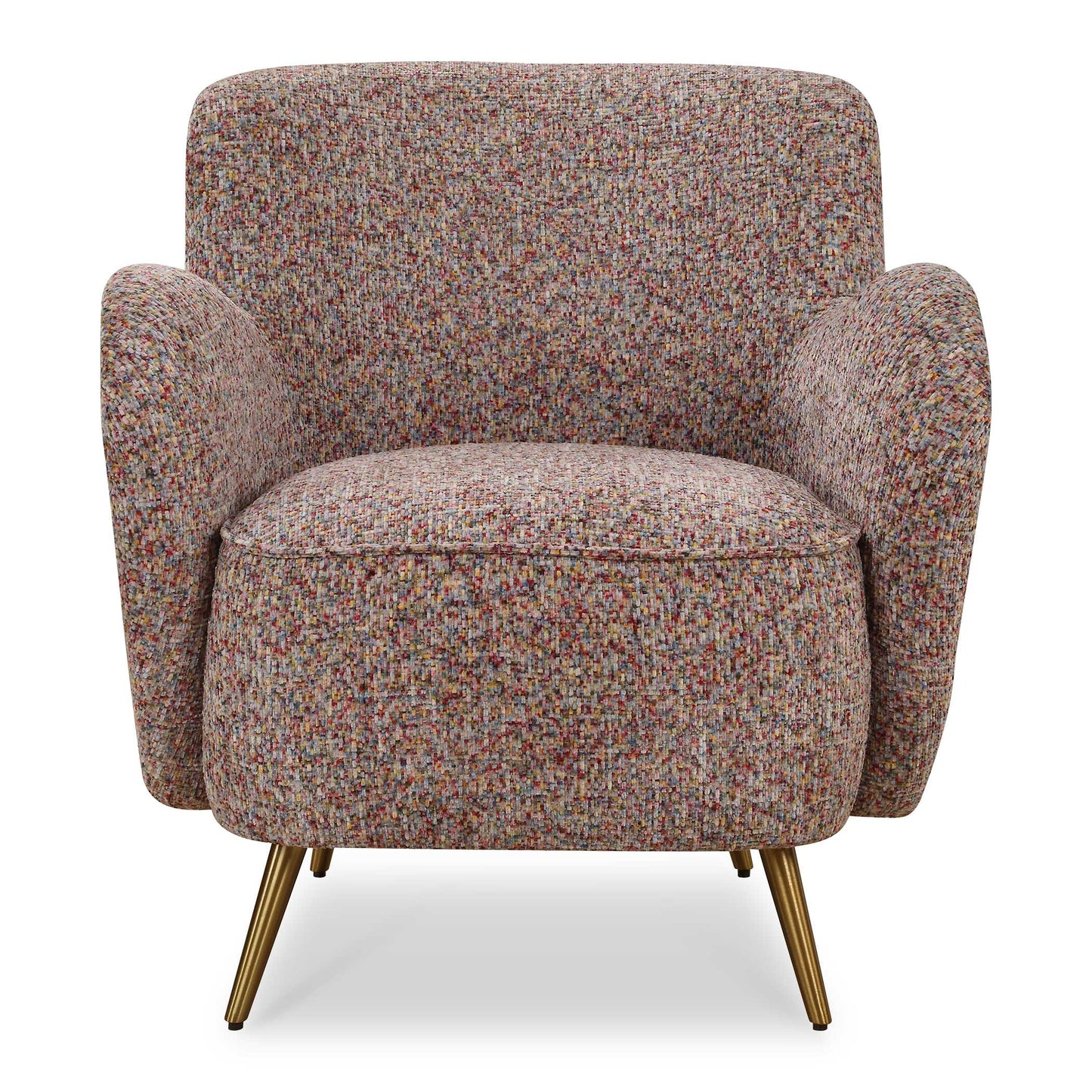 Destined To Be The Jewel Of Any Room, With Retro Curves In A Stunning Textured Chenille In Autumnal Confetti Tones. Paired With Brushed Brass Stainless Steel Tapered Legs.