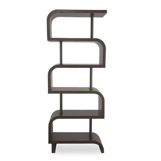 This Symmetrical Etagere Creates A Bold Contrast That Enhances Its Contemporary Style. It Features Mahogany Veneer Shelves In A Chocolate Finish, Complemented By Bronze Posts.