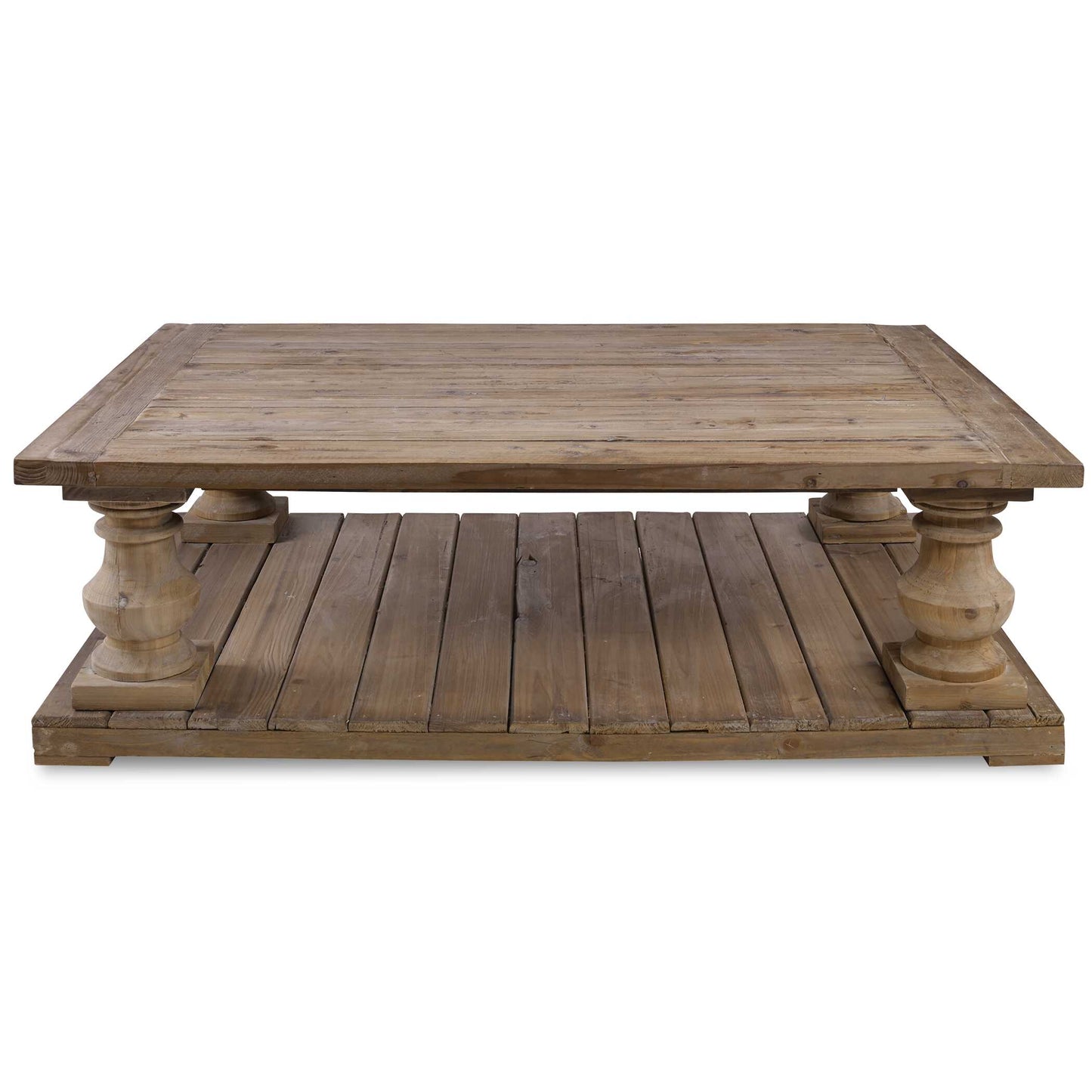 Solidly Constructed Of Salvaged Fir Lumber And Hand Turned Balusters. Sun Faded And Distressed Patina Is Finished With A Stony Gray Wash. Reclaimed Wood Is Restored From A Previous Life As Old Doors, Railroad Ties, Etc., And Features Old Nail Holes, Mineral Staining, And Natural Imperfections. Note That Solid Wood Will Continue To Move With Temperature And Humidity Changes, Which Can Result In Small Cracks And Uneven Surfaces, Adding To Its Authenticity And Character.