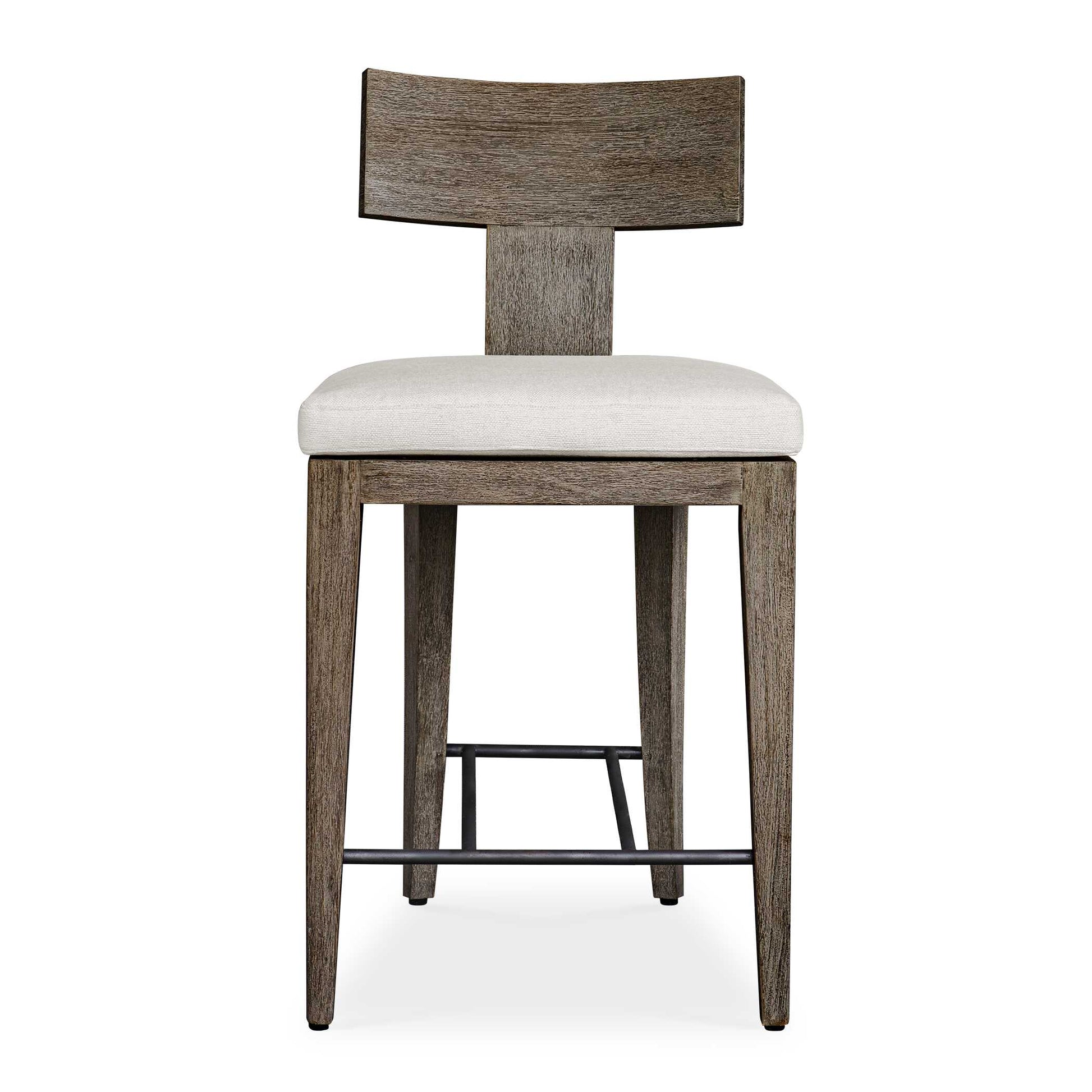 With Durability For The Outdoors In Mind, The Cellini Counter Stool Features A Gracefully Curved Mahogany Wood Frame In A Weathered Gray Finish With Wire-brushed Details. The Plush Cushion Is Upholstered In Oyster White Solution Dyed Acrylic Fabric That Is Constructed To Withstand The Moisture And Dirt That Comes With Outdoor Use.