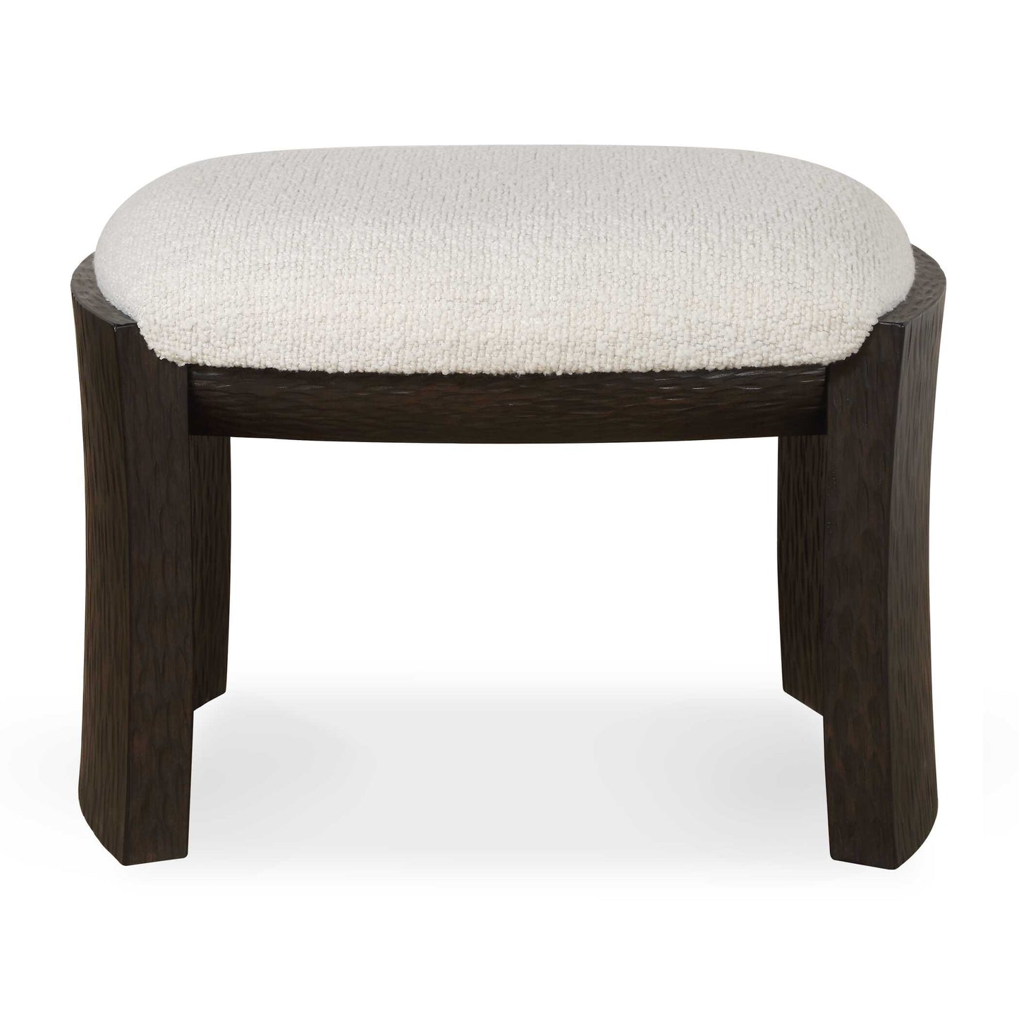 The Port Bench Is A Modern Accent Piece That Embodies Scandinavian Design Principles With Its Clean Lines And Functional Form. The Playful Scooped Profile Is Enhanced With Chiseled Texturing Finished In Dark Walnut, Complemented By A Plush Upholstered Seat In Crisp, Textured White Polyester.