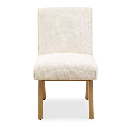 A Nod To A Scandinavian Silhouette, The Blakely Armless Dining Chair Is Upholstered In A Snow Toned Loopy Basketweave Polyester, Perfectly Complemented By A Naturally Finished Oak Frame.