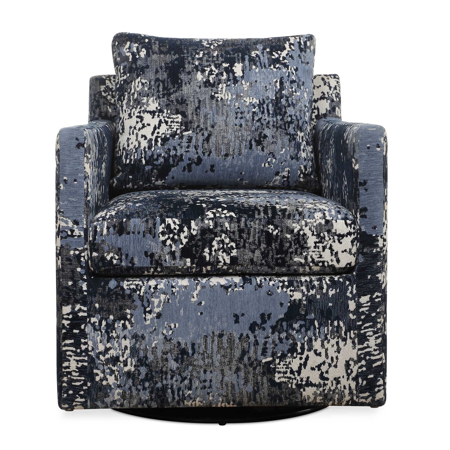 He Tisdell Is True Style Statement With A Striking Abstract Pattern Seamlessly Blending Shades Of White, Gray, And Indigo. Its Comfortable Box Cushions And Swivel Gliding Base Make For A Perfect Place To Relax.