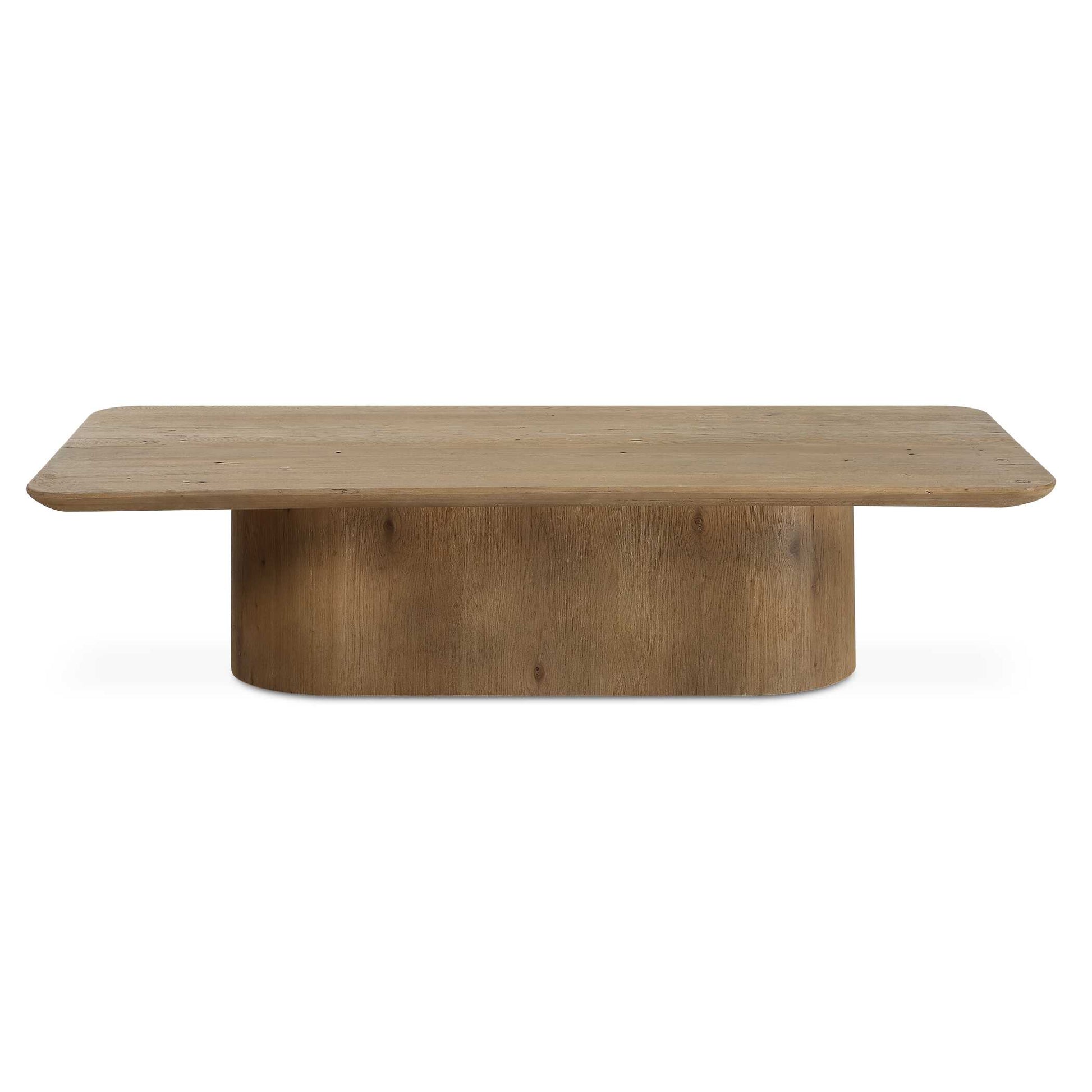 This Coffee Table Highlights The Inherent Beauty Of Solid Reclaimed Oak, With Its Distinctive Grain, Knots, And Weathered Texture. Its Curved Base Lends A Minimalist Feel To A Timeless Design, Making It A Perfect Fit For Any Space. Solid Wood Will Continue To Move With Temperature And Humidity Changes, Which Can Result In Cracks And Uneven Surfaces, Adding To Its Authenticity And Character.