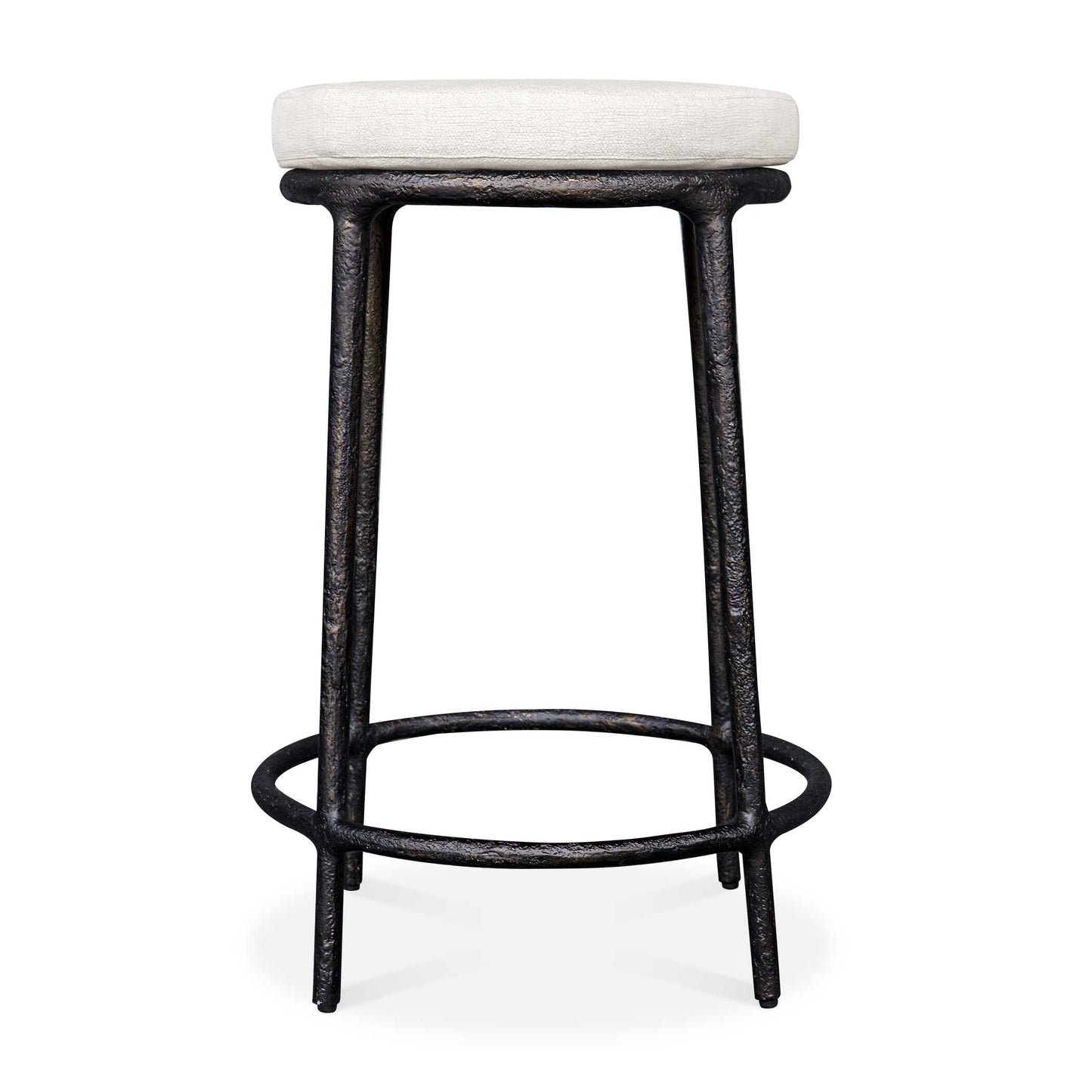 This Simple But Timeless Counter Stool Is Made Of Cast Aluminum With Heavy Texturing In A Java Finish. The Plush Cushion Is Upholstered In An Oyster White Solution Dyed Acrylic Fabric That Is Constructed To Withstand The Moisture And Dirt That Comes With Outdoor Use.