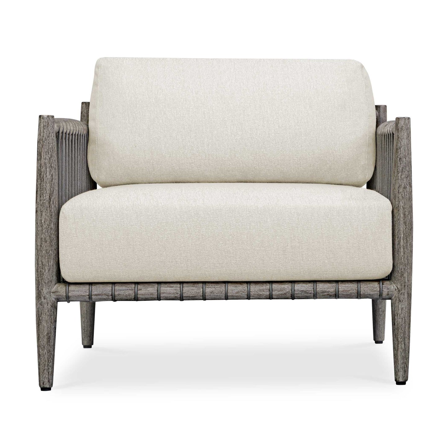 Crafted From Rich, Weathered Dark Gray Mahogany And Adorned With Hand Wrapped Rope Along The Sides, The Borneo Lounge Chair Offers A Touch Of Rustic Elegance. Oyster White Cushions In Solution Dyed Acrylic Fabric Provide A Comfortable Contrast To The Natural Wood And Woven Accents.