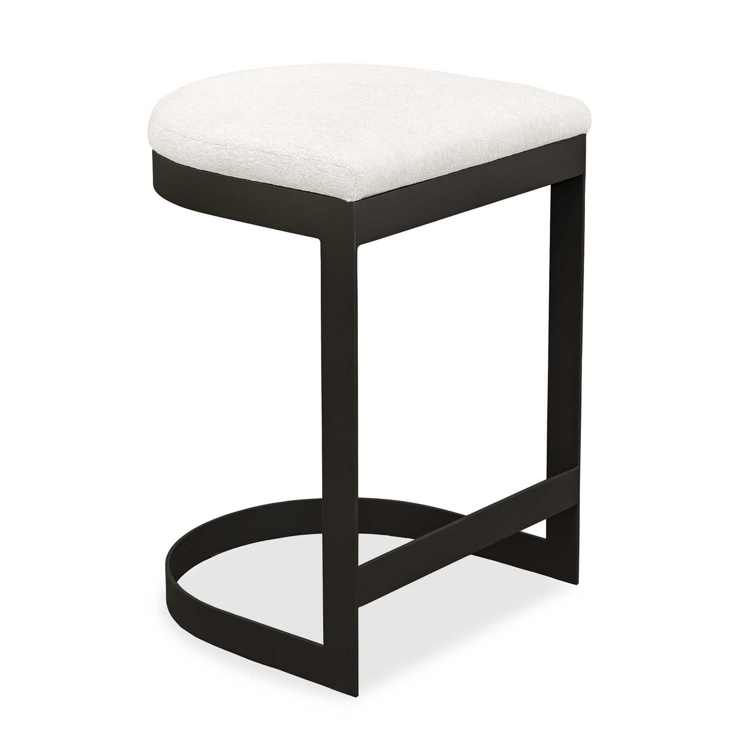 The Maude Outdoor Counter Stool Blends Industrial Style With Cozy Comfort, Featuring A Durable, Powder Coated Steel Frame In Java Black Paired With A Plush Cushion In Heavily Textured Taupe Gray Solution Dyed Acrylic Fabric.