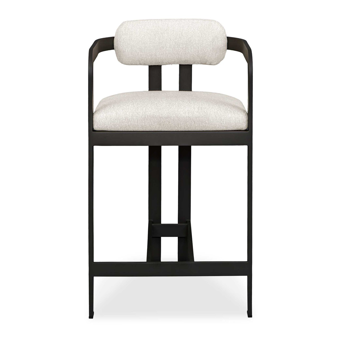The Kalmar Outdoor Counter Stool Boasts A Sturdy, Powder Coated Steel Frame In A Sleek Java Black Finish Offering A Comfortable And Stylish Seating Solution For Outdoor Entertaining. The Seat And Floating Back Are Upholstered In A Warm White Solution Dyed Acrylic Fabric That Is Constructed To Withstand The Moisture And Dirt That Comes With Outdoor Use.