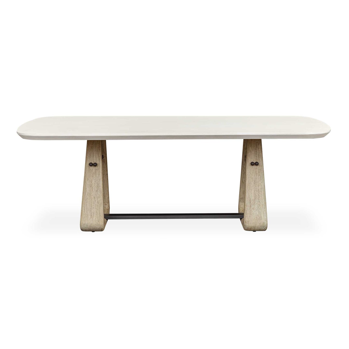 Stylish Al Fresco Dining Awaits With The Contemporary Circa Dining Table. A Durable Glass Reinforced Concrete Tabletop Rests Upon Cerused Wheat Mahogany Legs With Striking Java Black Metal Accents. Solid Wood Will Continue To Move With Temperature And Humidity Changes, Which Can Result In Cracks And Uneven Surfaces, Adding To Its Authenticity And Character. Suitable For Both Indoor And Outdoor Use.
