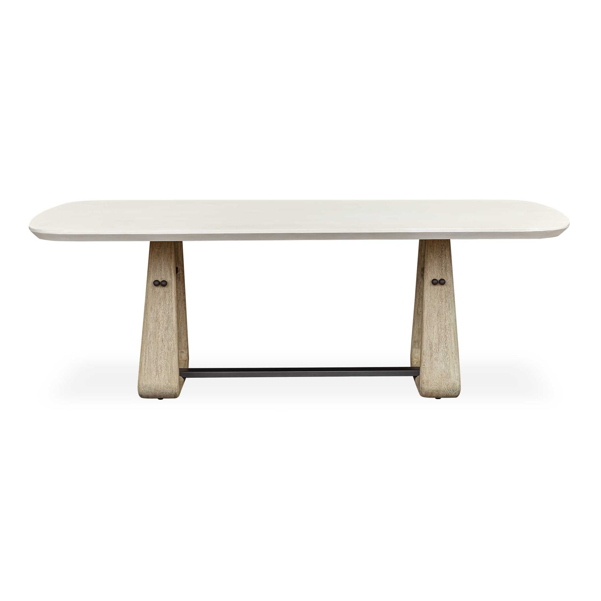 Stylish Al Fresco Dining Awaits With The Contemporary Circa Dining Table. A Durable Glass Reinforced Concrete Tabletop Rests Upon Cerused Wheat Mahogany Legs With Striking Java Black Metal Accents. Solid Wood Will Continue To Move With Temperature And Humidity Changes, Which Can Result In Cracks And Uneven Surfaces, Adding To Its Authenticity And Character. Suitable For Both Indoor And Outdoor Use.
