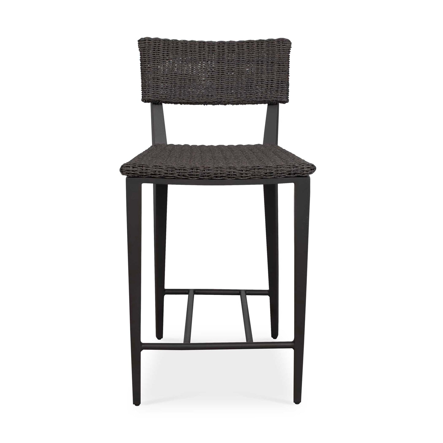 The Calbas Counter Stool Perfectly Blends Style And Comfort. The Java Black Powder Coated Aluminum Frame Is Hand Wrapped In A Textured Mocha All-weather Wicker Creating A Harmonious Look That Will Enhance Any Outdoor Setting.