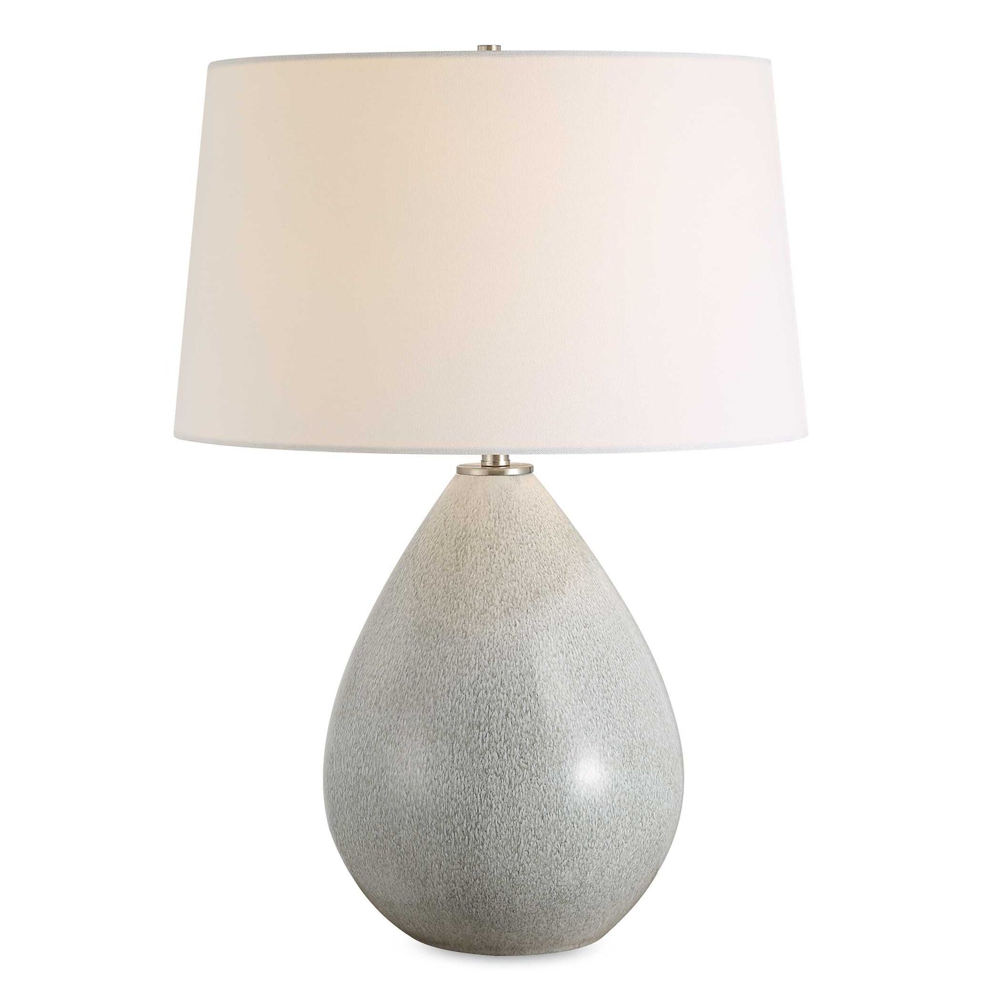 Featuring A Teardrop-shaped Ceramic Base With A Soothing Cream Background, Enhanced By A Mushroom Gray Drip Glaze That Adds A Touch Of Organic Artistry. Accented With Brushed Nickel-plated Details, The Moray Table Lamp Is A Sophisticated Addition To Any Decor.