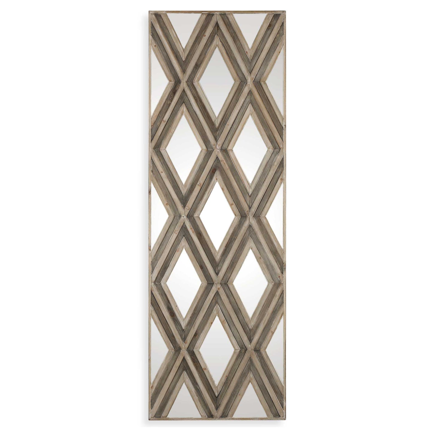 An Updated Blend Of Casual And Contemporary With Mirrored Accents, Layered With Fir Veneers In A Geometric Argyle Pattern, Finished In Ivory And Chestnut Gray.
