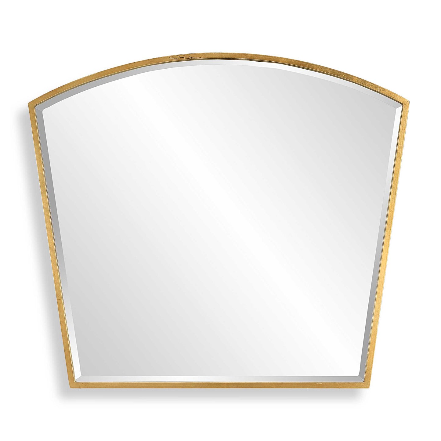 The Boundary Mirror Features A Gracefully Curved, Petite Iron Arch Finished In A Lightly Antiqued Gold Leaf, Surrounding A 1 1/4" Bevel Mirror.