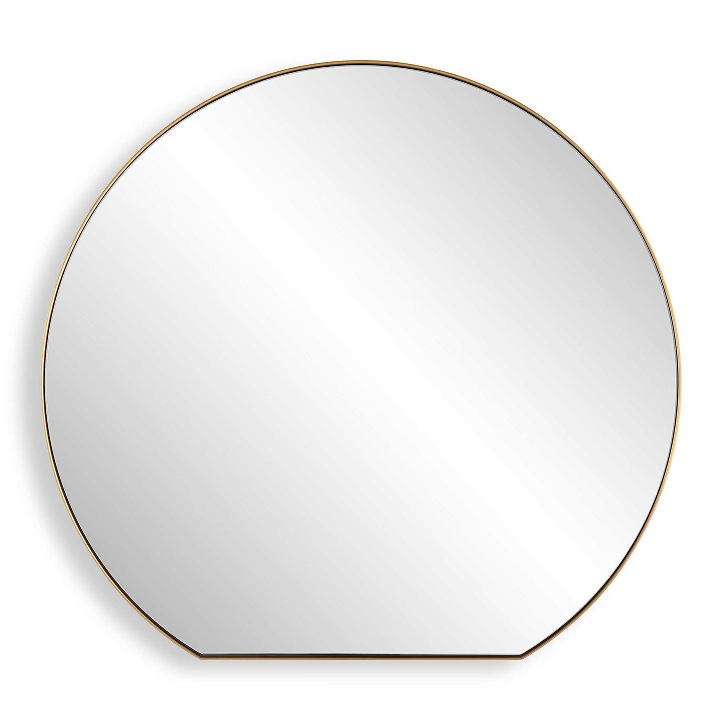 This Sleek Design Features A Plated Brushed Brass Finish Over A Stainless Steel Frame That Surrounds A Floating Polished Edge Mirror.