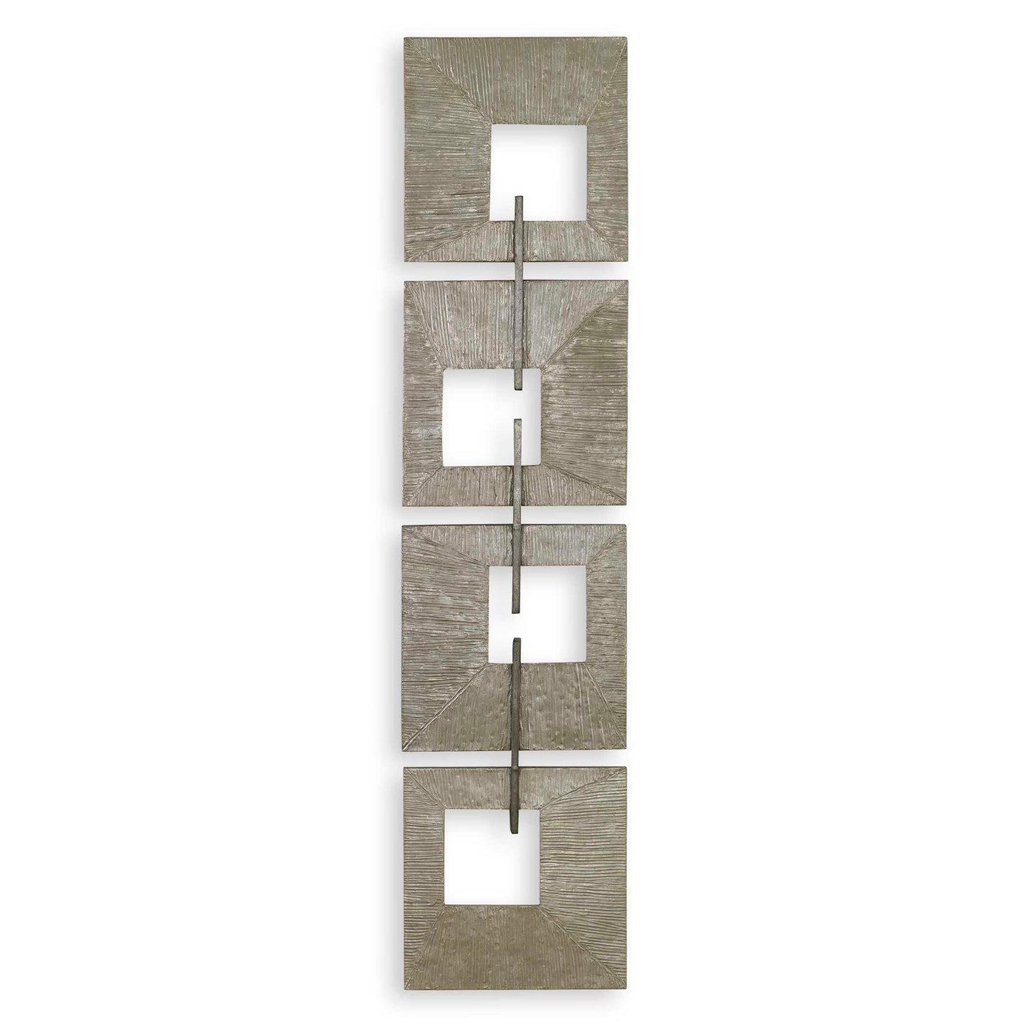 A Textural Showpiece, The Linked Wall Panel Features Ridged Metal Sheeting In A Champagne Gold Finish Connected By Iron Bars In Heavily Aged Silver. Group Multiples Together For A More Dramatic Installation. May Be Hung Horizontally Or Vertically.