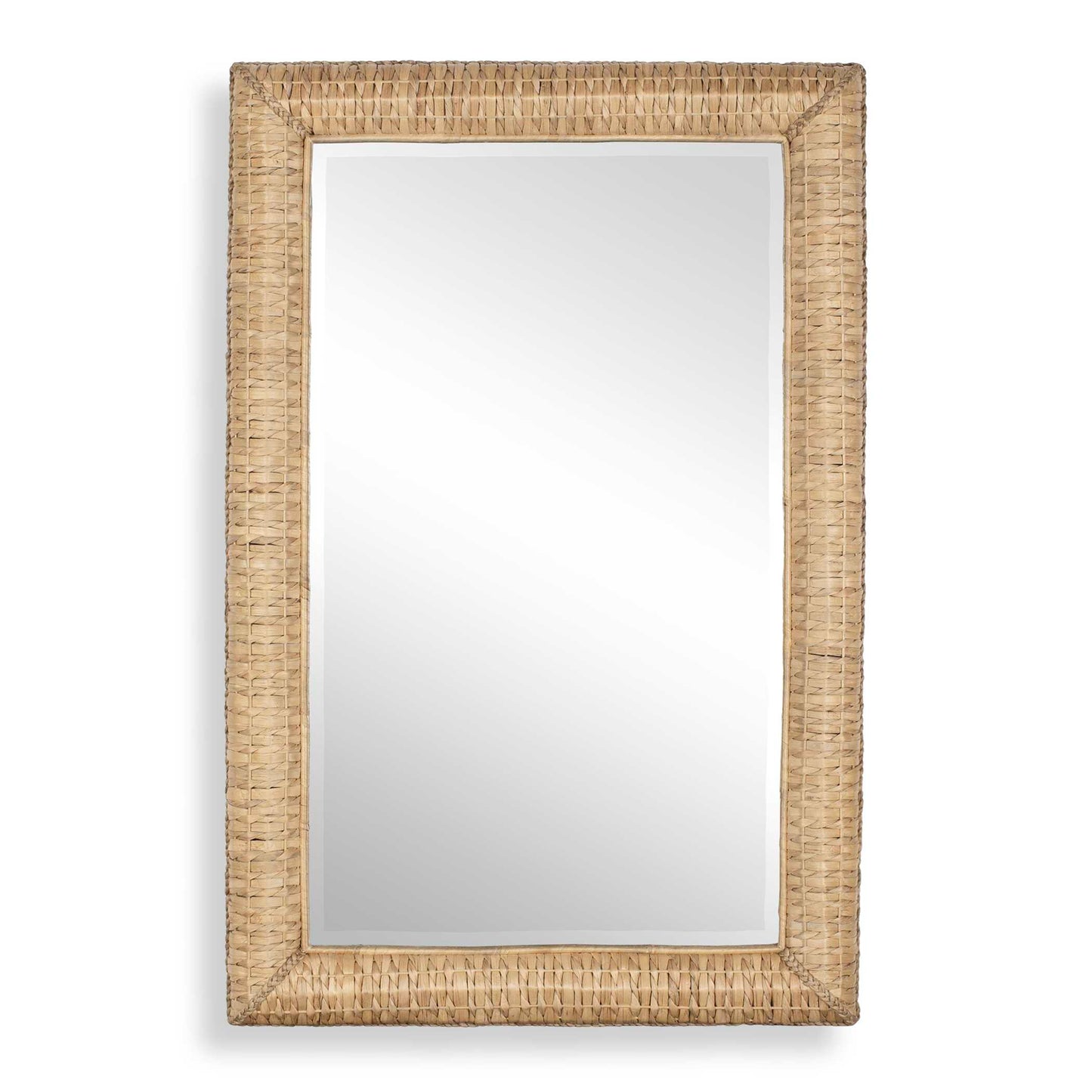 This Rectangle Mirror Boasts A Coastal Vibe By Using Alternating Twisted Natural Seagrass Over A Rounded Frame Accented With Matching Tightly Twisted Edge Banding.