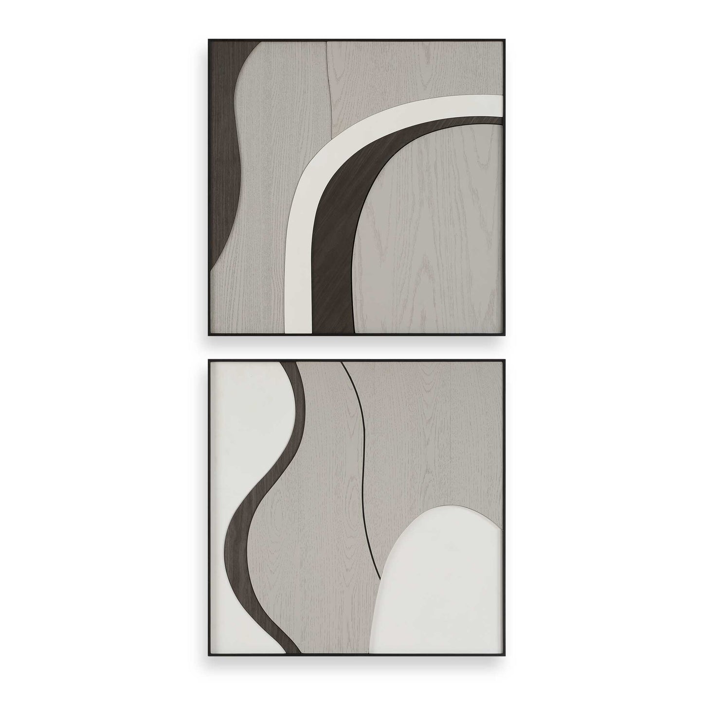 A Contemporary Fusion Of Walnut, Grey, And White-finished Wood Creates A Dynamic Interplay Of Contrasts, Adding Depth And Dimension To This Set Of Wall Decor.